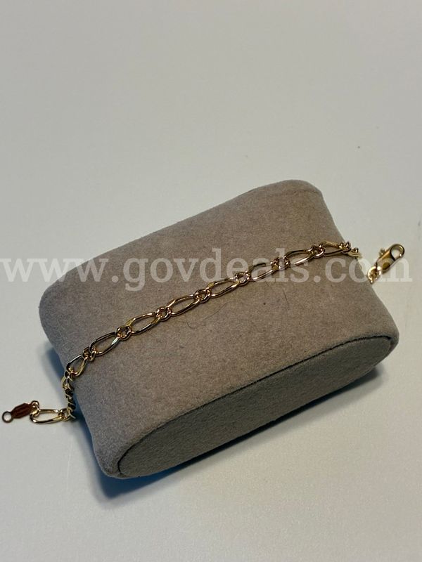 7” Figaro Bracelet. 24K Real Gold Plated