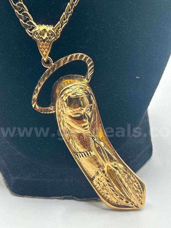 20” Figaro Necklace W/ HUGE VIRGIN MARY Pendant. 24K Real Gold Filled. FREE SHIPPING W/ BUY IT NOW!!