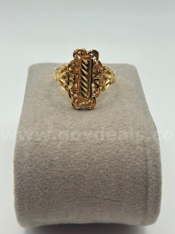Size 9,Diamond Cut Rectangular Ring, 24K Real Gold Plated