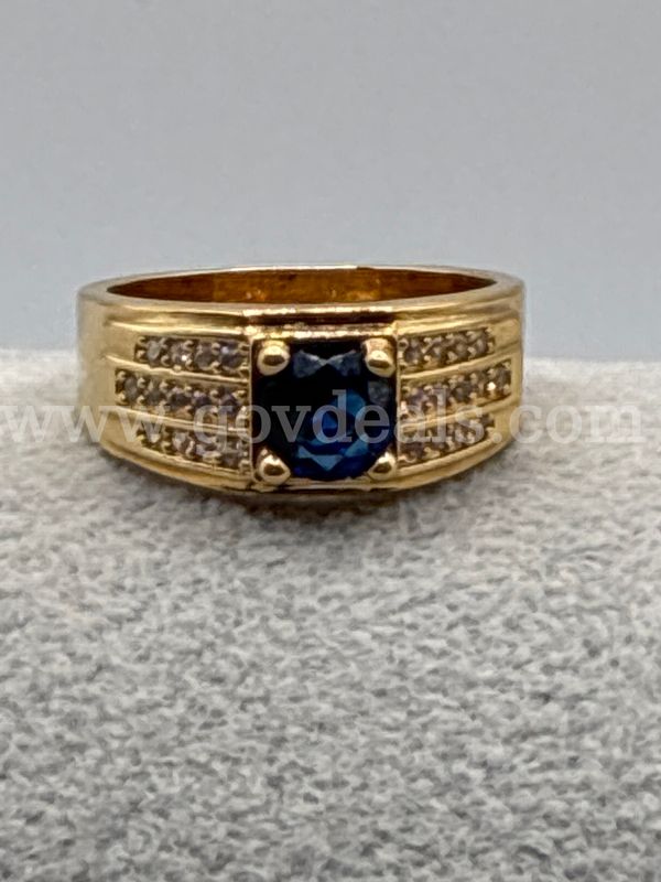 Size 9.5 Men’s CZ Sapphire Ring. 24K Real Gold Filled
