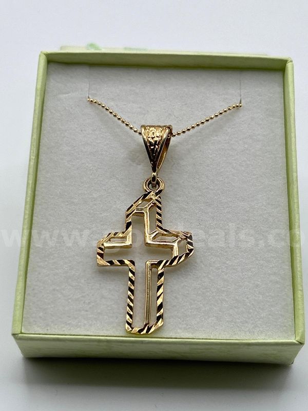 20" Necklace w/ Cross Pendant Set 24K Real Gold Plated