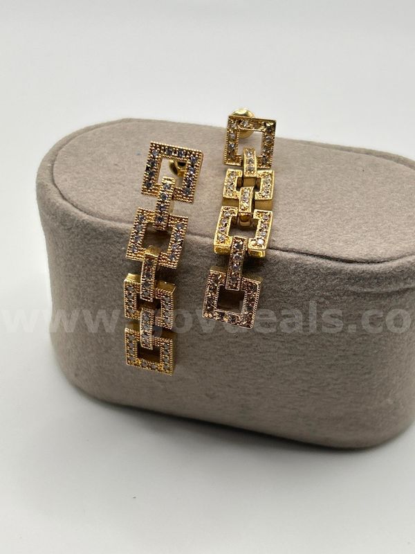 Unique Square CZ Earrings, 24K Real Gold Plated.