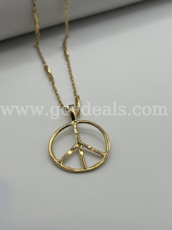 20" Dainty Necklace & Peace Pendant Set. 24K Real Gold Filled