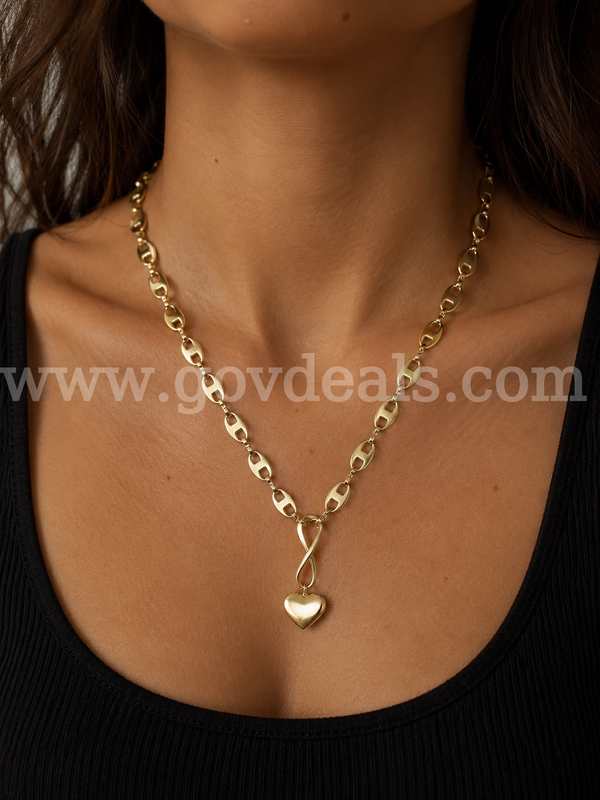 22” Link Necklace W/ Heart 24K Real Gold Filled.