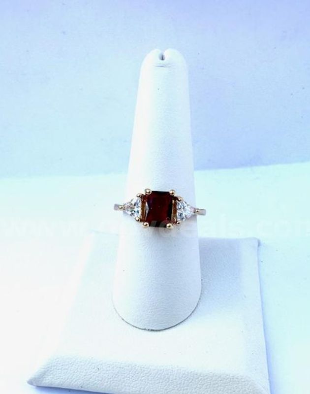 Beautiful, Ladies, 24k Real Gold Filled, Size 8 1/2 CZ Ruby Birthstone Ring W/Accents