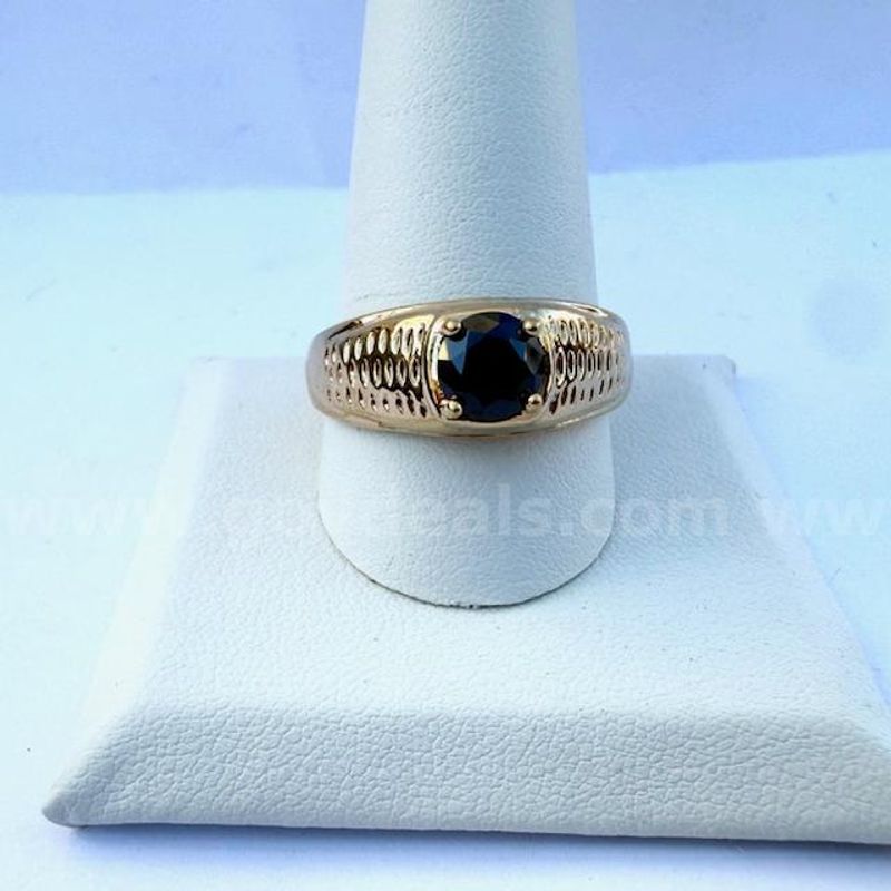 Beautiful, Men's, 24k Gold, Size 11 1/4, CZ Diamond Cut Sapphire Ring