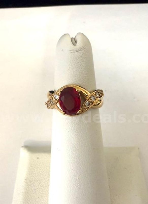 Beautiful, 24k Gold, Size 4, Ladies CZ Ruby Ring