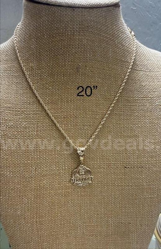 22", 2MM, Rope Chain Necklace W/Air Force Pendant, Real 24k Gold Plated