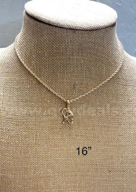 2MM, 16" Rope Chain Necklace W/Hockey Player Pendant, Real 24k Gold Plated