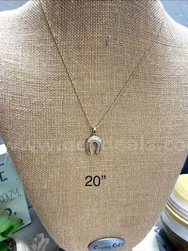 Beautiful, CZ Horseshoe Pendant, W/20" Dazzling Necklace, Real 24k Gold Filled