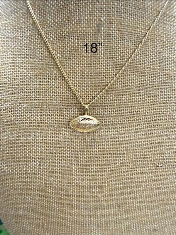 18", Cuban Link Necklace W/Diamond Cut Football Pendant, Real 24k Gold Plated