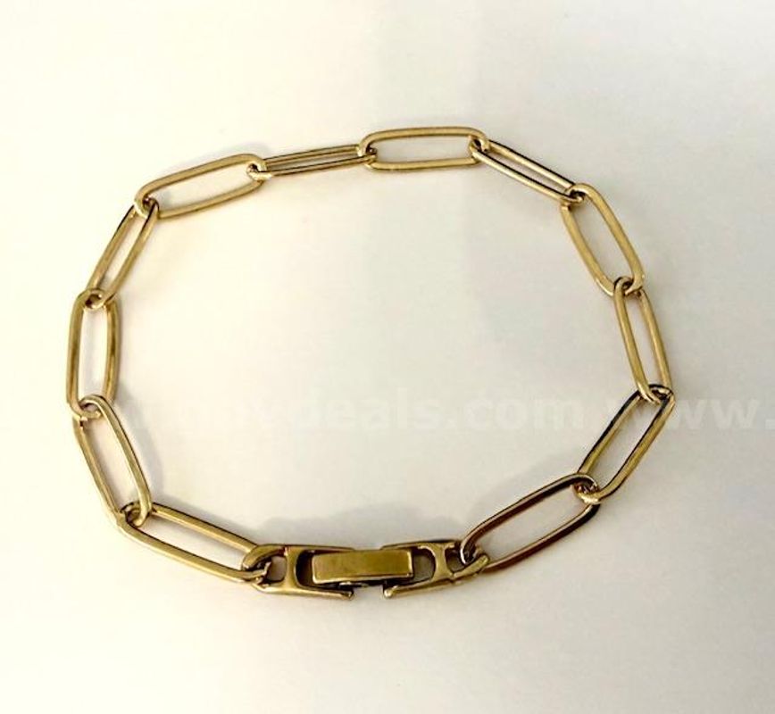 Ladies, 7 1/2 Inch, Paper Clip Bracelet, Real 24k Gold Plated