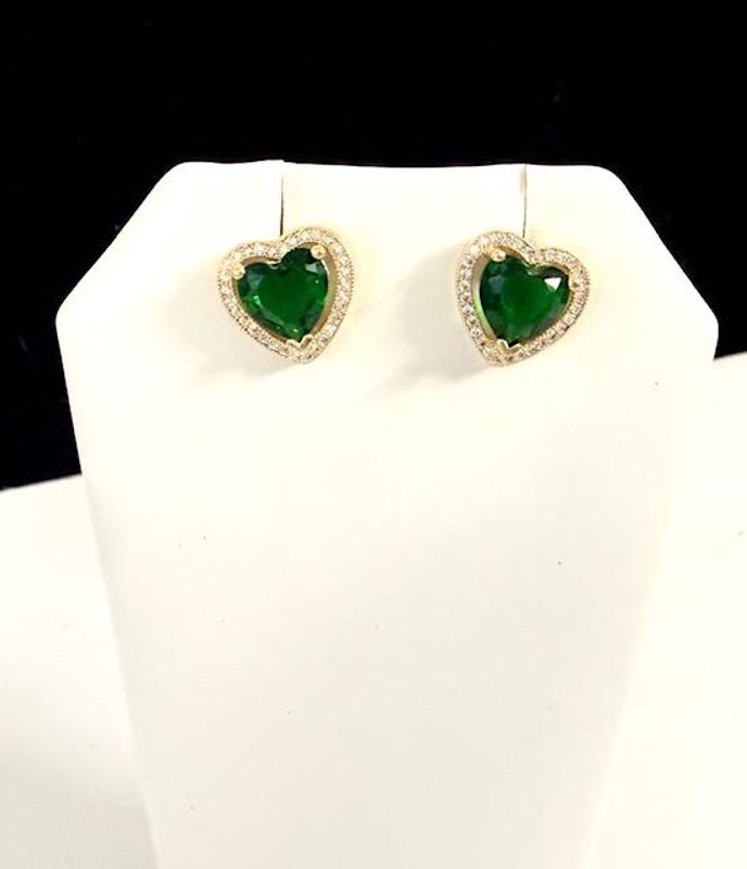 Beautiful, Real 24k Gold Filled, CZ Framed Emerald Heart Earrings