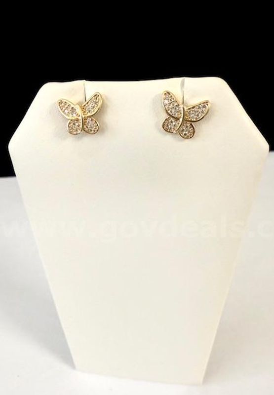 Beautiful, 24k Gold, CZ Butterfly  Stud Earrings