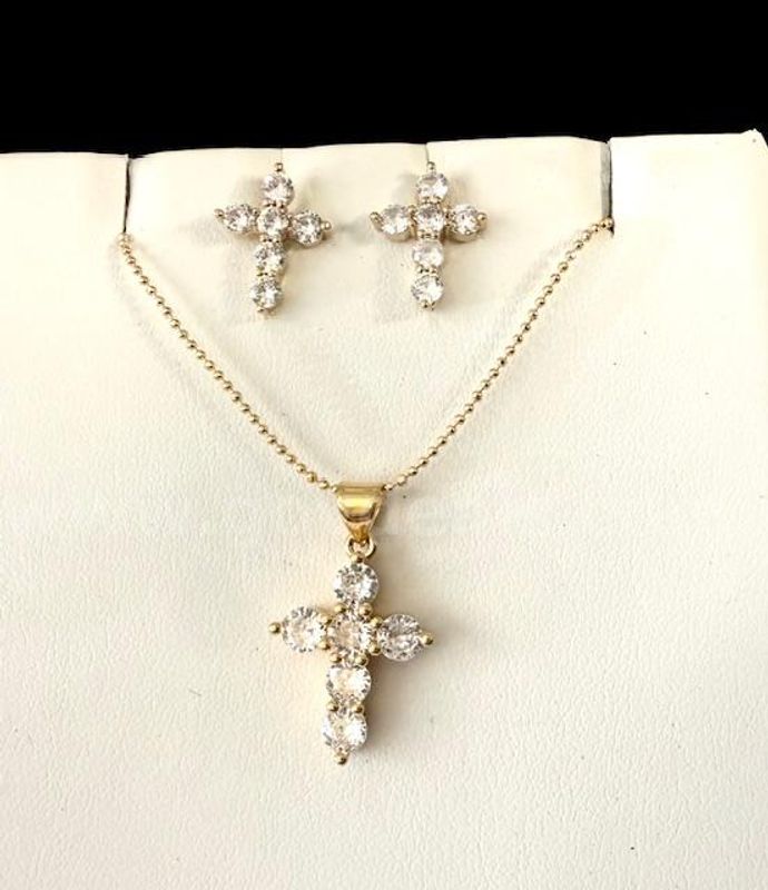 Beautiful, CZ Earring and Necklace Set W/22" Chain, Real 24k Gold Plated