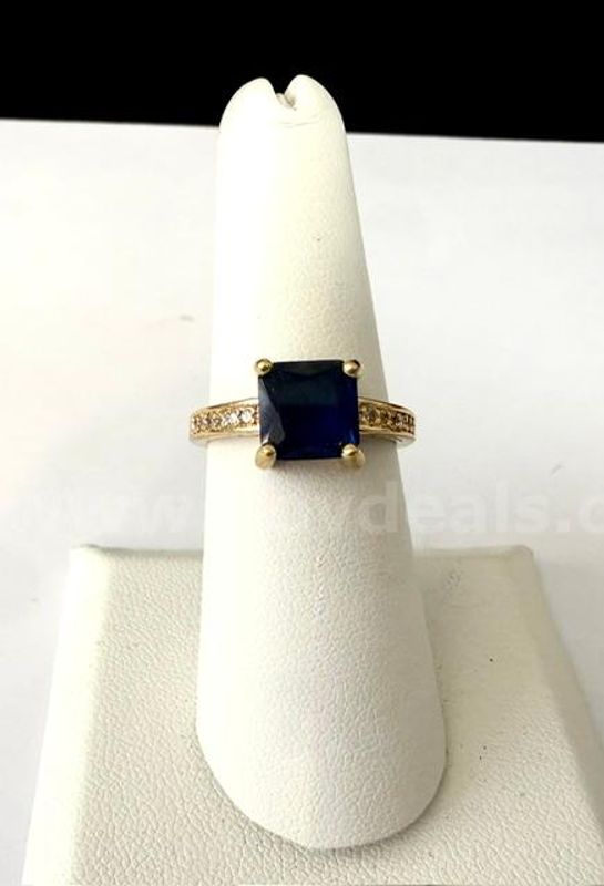 Gorgeous, Size 6 1/2, CZ Sapphire Ring, Real 24k Gold Plated