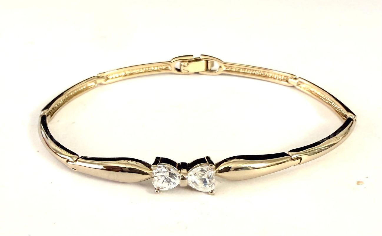 Gorgeous, 2 Carat, CZ, Bowtie, 7", ID Bracelet, Real 24k Gold Plated