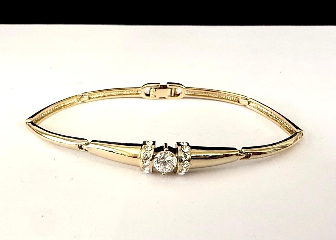Stunning, 1 Carat, 24k Gold, Brilliant CZ W/Accents ID Link Bracelet