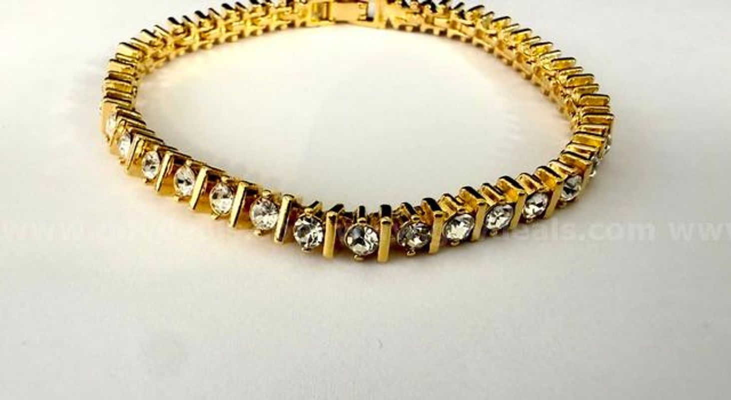 Gorgeous, Ladies, Brilliant CZ Tennis Bracelet, 7 Inch, Real 24k Gold Plated