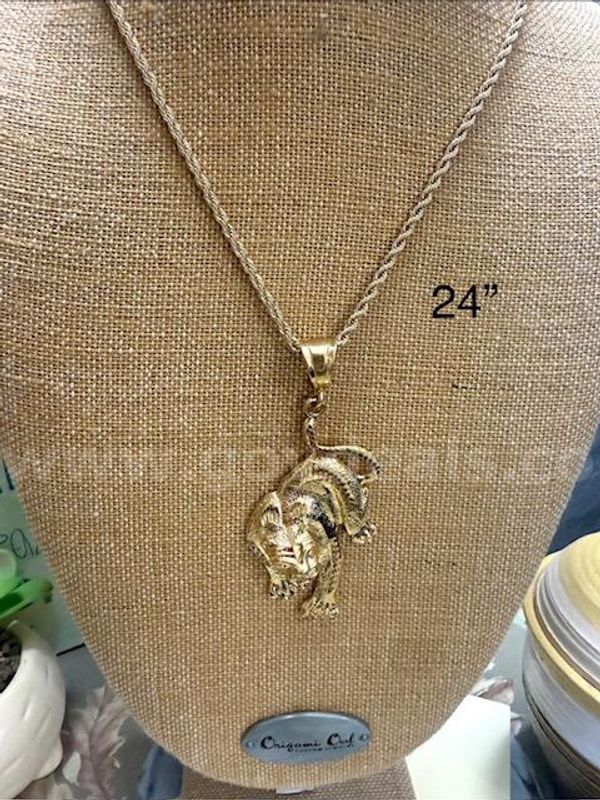Gorgeous, 24", 4MM Rope Chain Necklace, W/Diamond Cut Large Cougar Pendant, Real 24k Gold Plated