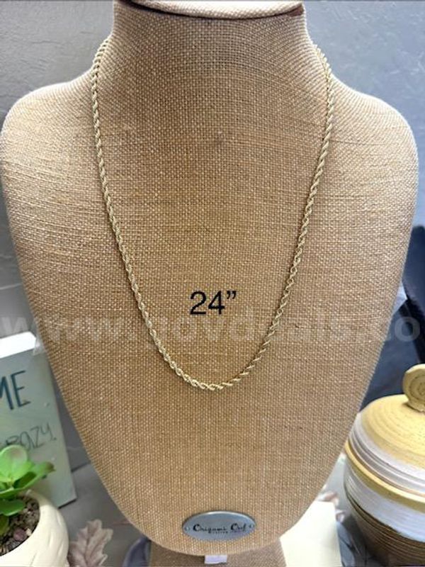 24 Inch, 4MM, Diamond Cut Rope Chain, Real 24k Gold Filled