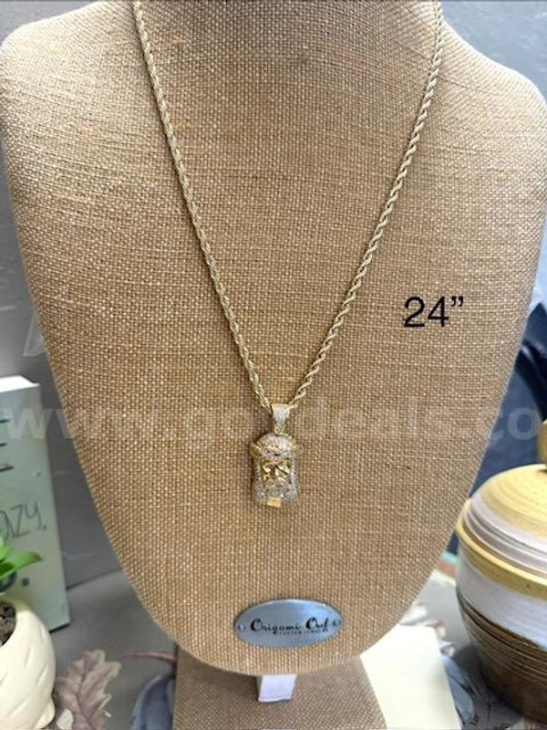 Gorgeous, CZ, Jesus Head Pendant, 4MM, 24" Rope Chain, Real 24k Gold Plated
