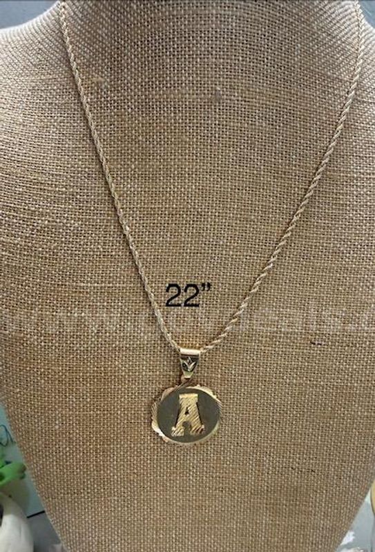 Beautiful, 2MM, 22 Inch, Rope Chain, W/“A” Initial Medallion Pendant, Real 24k Gold Plated