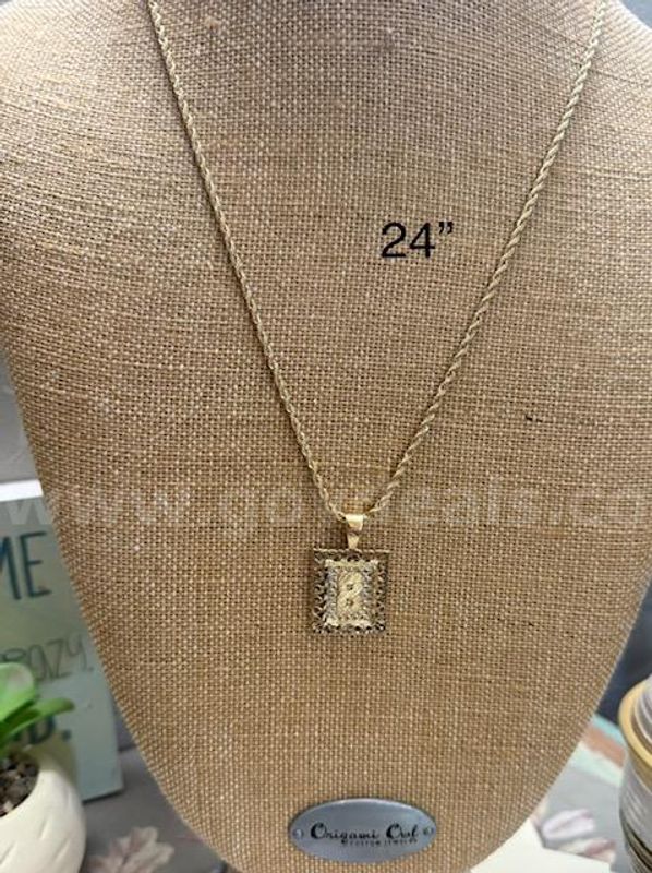 Stunning, 2MM, 24 Inch Rope Chain Necklace W/“B” Medallion Pendant, Real 24k Gold Plated