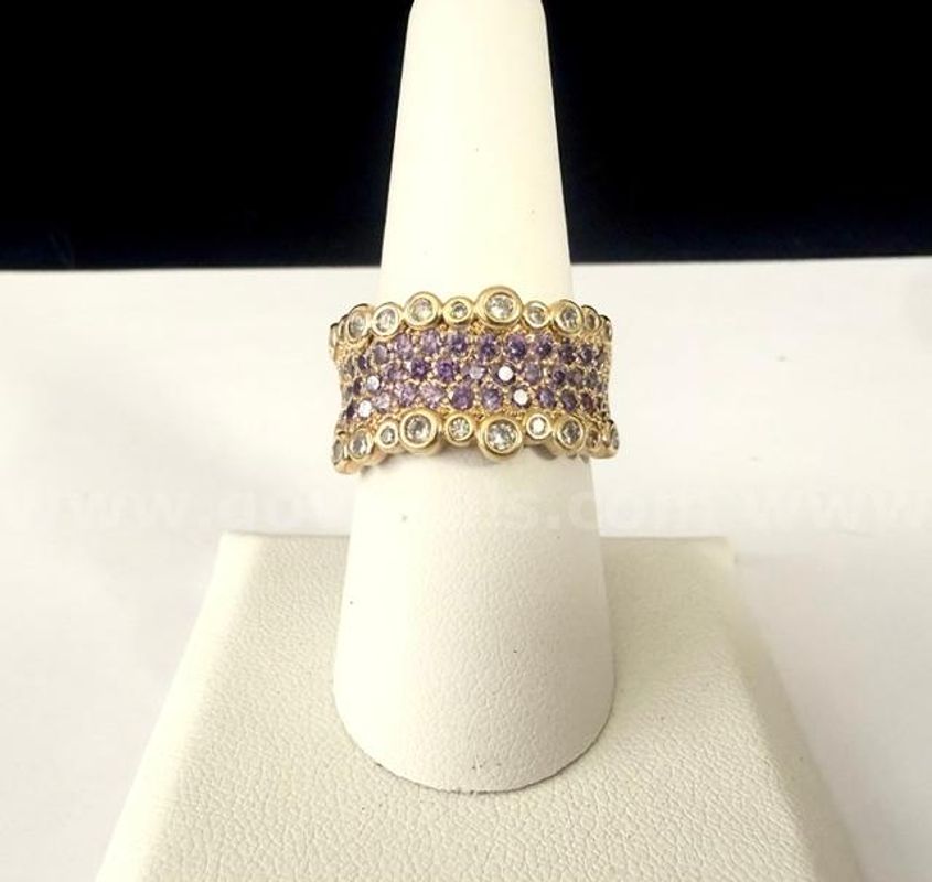 Stunning, Size 8, CZ Amethyst, Wide Ladies Ring, Real 24k Gold Plated