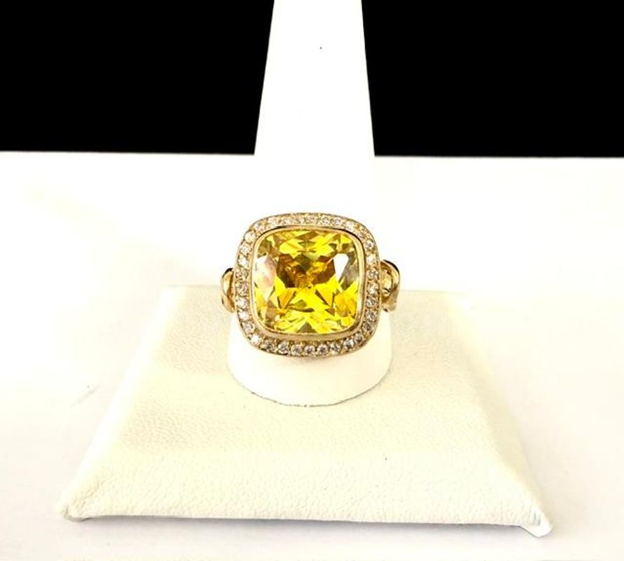 Beautiful, Huge CZ Citrine, W/Accents, Ring, Size 11 1/2, Real 24k Gold Filled