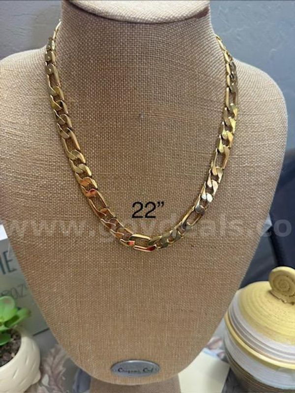 Beautiful, Heavy, 22 Inch, Italian Figaro Necklace, Real 24k Gold Filled