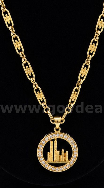 Beautiful, 20” Mariner Necklace W/ Twin Tower Replica Pendant 24K real Gold Filled.