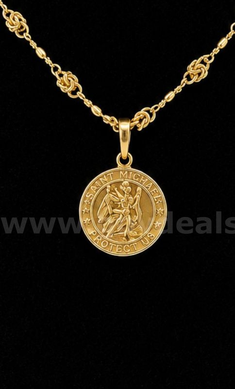 Beautiful, 20” 24k Gold, Byzantine Style Necklace W/ Saint Christopher Pendant READ ⬇️