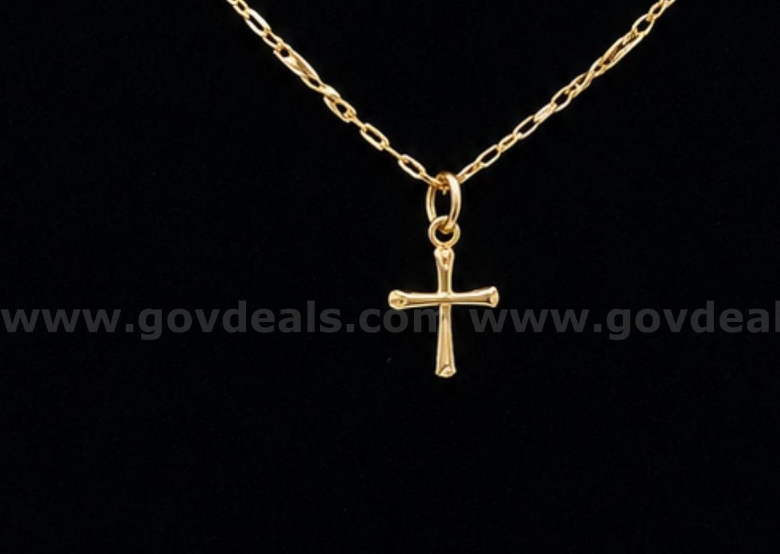 21” Dainty Necklace W/ Small Cross Pendant, 24K Real Gold Filled.