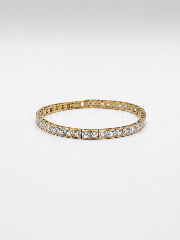 Ladies, Beautiful, 7 Inch, CZ Tennis Bracelet. 24k Real Gold Filled.