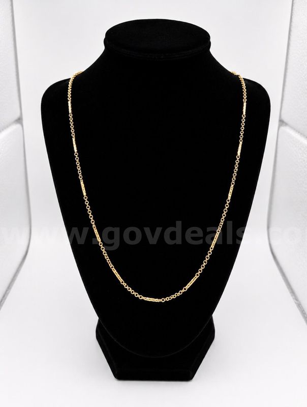 Beautiful! 22” Diamond Cut Bar Rolo Necklace. 24k Real Gold Plated,