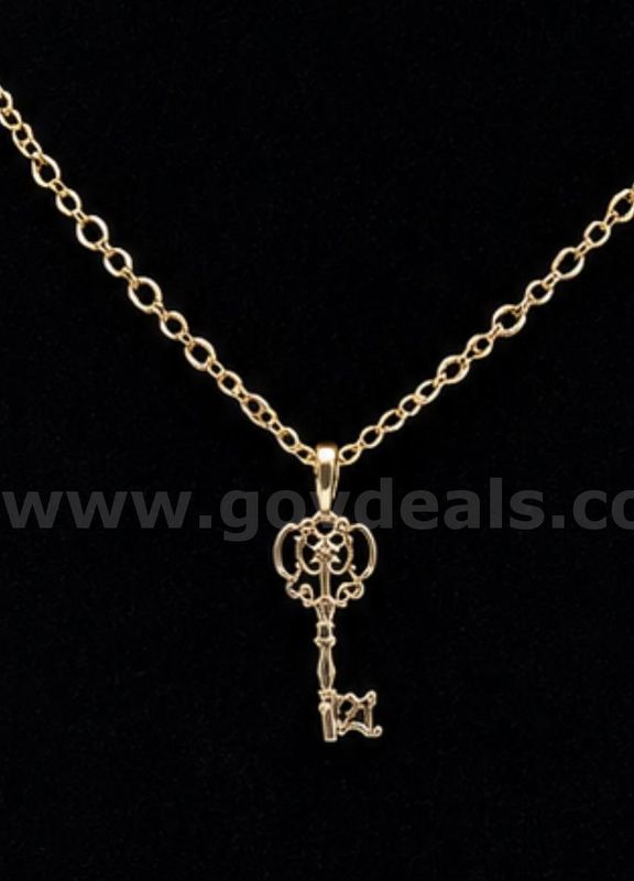 22" Dainty Chain Necklace W/Key Pendant. 24k Real Gold Plated,