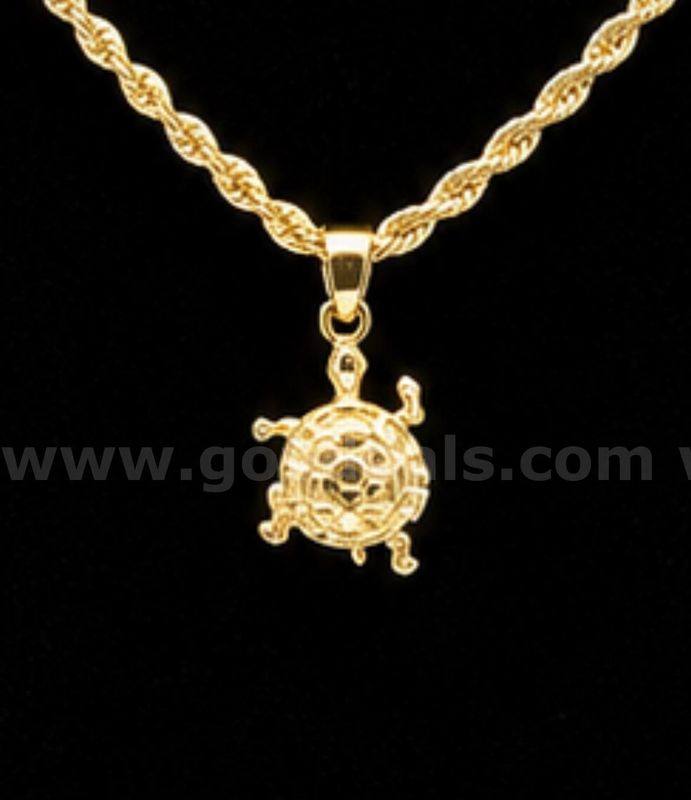 23” Twisted Necklace W/ Turtle Charm 24K Real Gold Plated