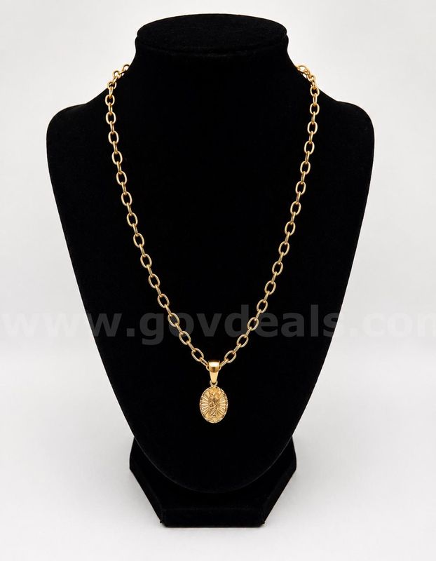 18” Link Necklace W/ Religious Pendant 24K Real Gold Filled