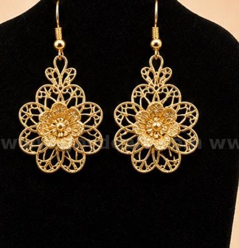 Large Boho Flower Earrings. 24k Real Gold Plated,