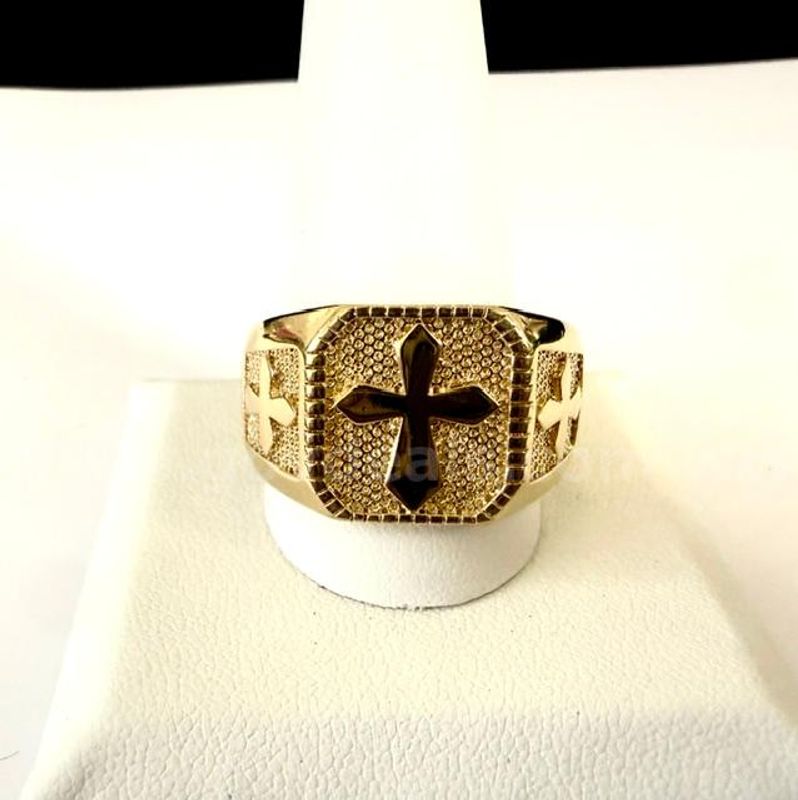 Beautiful, Men's, Size 13 1/2, Real 24k Gold Filled, Diamond Cut, Cross Ring
