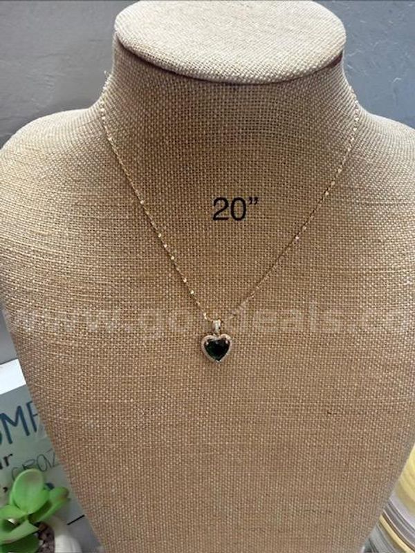 Stunning, CZ Emerald Heart Pendant, W/Accents on a 18" Diamond Cut Chain, Real 24k Gold Filled