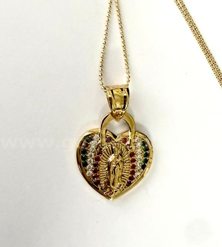 Beautiful, 20 Inch, Diamond Cut, Bead Necklace W/CZ Lady Guadalupe Pendant, Real 24k Gold Filled