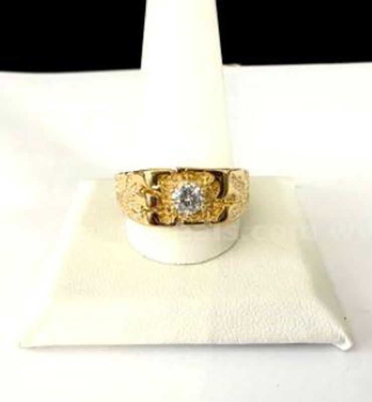 Men's, Size 13, 2 Carat, CZ, Solitaire Nugget Ring, Real 24k Gold Filled