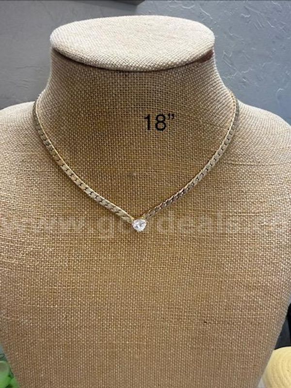 Gorgeous, 18", Flex, W/2 Carat, CZ Heart V Chain Necklace, Real 34k Gold Plated