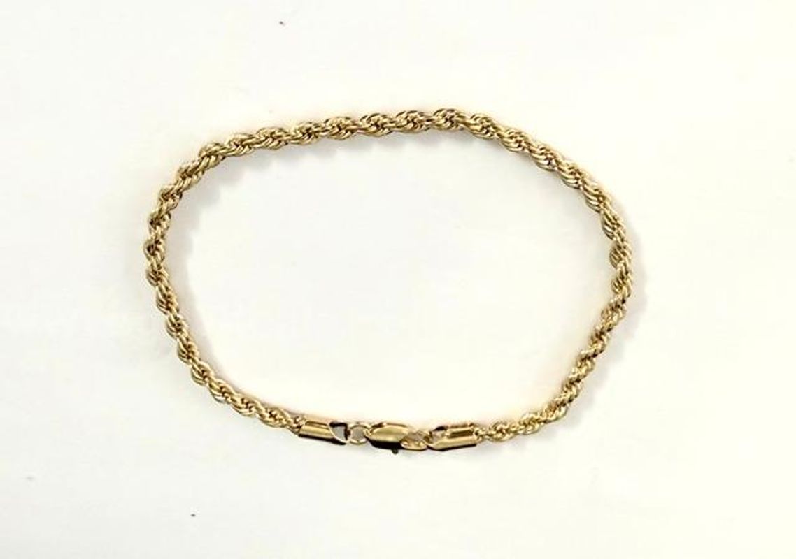 24k Gold, 4MM, 8”, Diamond Cut Rope Bracelet