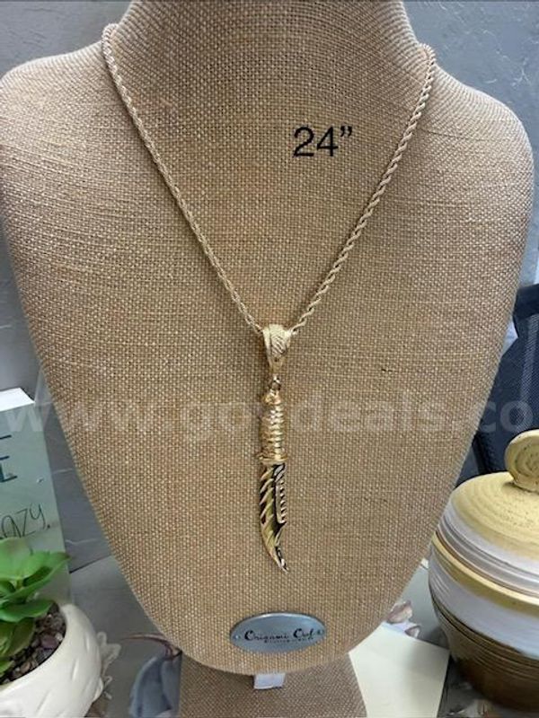 Beautiful, 4MM, 24 Inch, Diamond Cut Rope Chain, W/Diamond Cut Sword Pendant, Real 24k Gold Filled