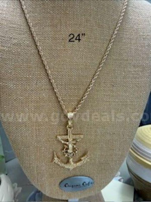 24k Gold, 24”, 4MM, Diamond Cut Rope Chain W/Large Diamond Cut Jesus on Anchor Pendant