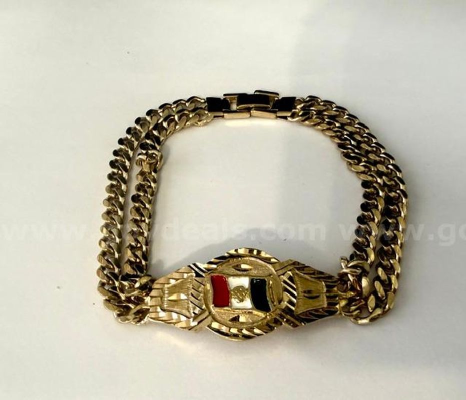 Beautiful, 9 Inch, Mexico Flag Double Curb Link Bracelet, Real 24k Gold Plated