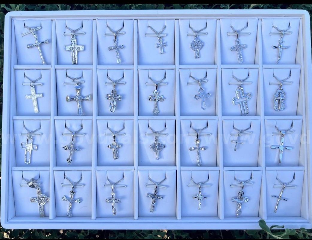 Rhodium (28) Piece Cross and Necklace Set With Included Box